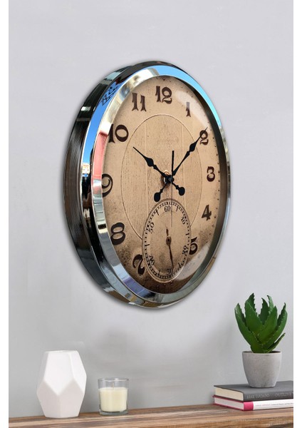 52 cm Krom Metal Dekoratif Duvar Saati
