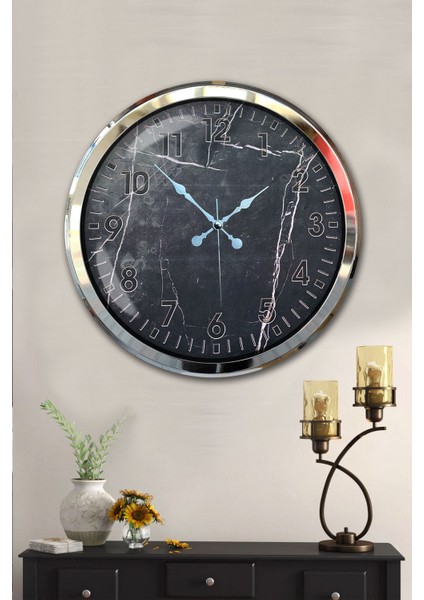 52 cm Krom Metal Desenli Duvar Saati fiyatları