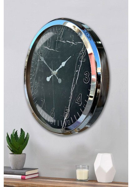 52 cm Krom Metal Desenli Duvar Saati modelleri