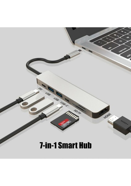 MacBook Pro Için Usb-C HDMI USB 3.0 Adaptör 7'de C Tipi 7 (Yurt Dışından)