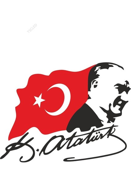 Tsc Mustafa Kemal Atatürk ve Türk Bayrağı Sticker 18 cm