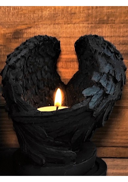 Melek Kanatlı Tealight Mumluk Siyah