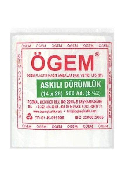 Askılı Dürüm Poşeti 500'LÜ 14 x 28 cm Dürüm Altı.