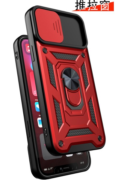 iPhone 12 Pro Max Ince Kaydırmalı Kamera Kapaklı ve Halka Tutucu Standlı Sağlam Zırh Koruma Çantası Siyah (Yurt Dışından) fiyatları