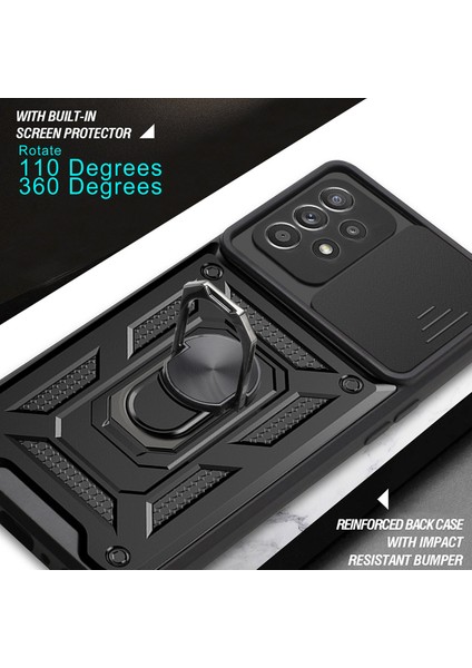 Samsung Galaxy A32 4g Ince Kaydırmalı Kamera Kapaklı ve Halka Tutucu Standlı Sağlam Zırh Koruma Çantası Siyah (Yurt Dışından) modelleri