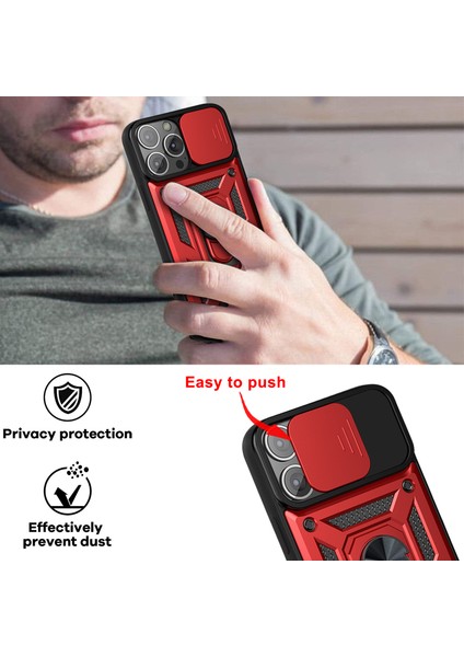 iPhone 12 Pro Max Ince Kaydırmalı Kamera Kapaklı ve Halka Tutucu Standlı Sağlam Zırh Koruma Çantası Gümüş (Yurt Dışından) indirimleri