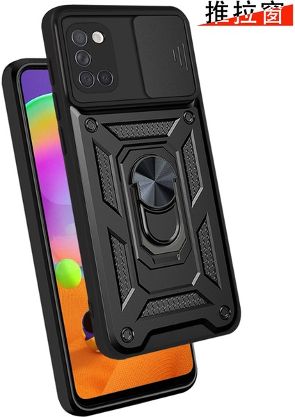 Samsung Galaxy A31 Ince Kaydırmalı Kamera Kapaklı ve Halka Tutucu Standlı Sağlam Zırh Koruma Çantası Altın (Yurt Dışından) fiyatları