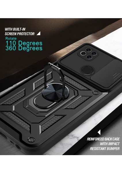 Xiaomi Redmi 9c Ince Kaydırmalı Kamera Kapaklı ve Halka Tutucu Standlı Sağlam Zırh Koruma Çantası Siyah (Yurt Dışından) modelleri