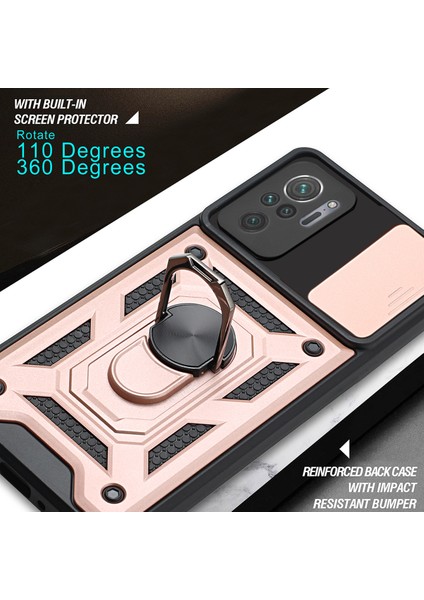 Xiaomi Redmi Note 10 4g Ince Kaydırmalı Kamera Kapaklı ve Halka Tutucu Standlı Sağlam Zırh Koruma Çantası Kırmızı (Yurt Dışından) modelleri