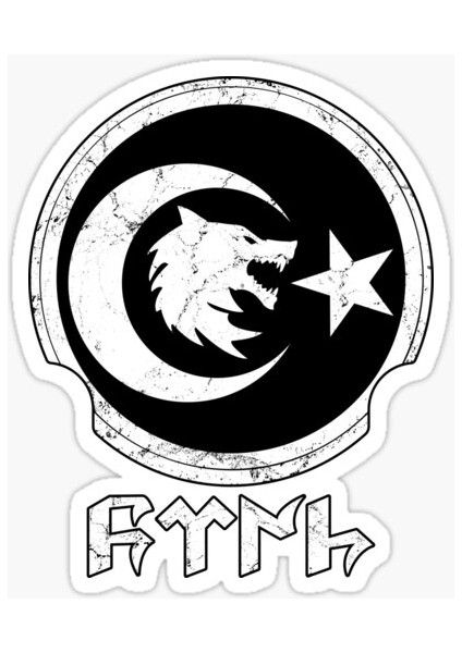 Göktürkçe Kurt Ay ve Hilal 20 cm Araba Oto Sticker Siyah