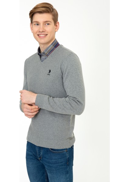 Erkek Gri Melanj Basic Triko Kazak 50236962-VR086