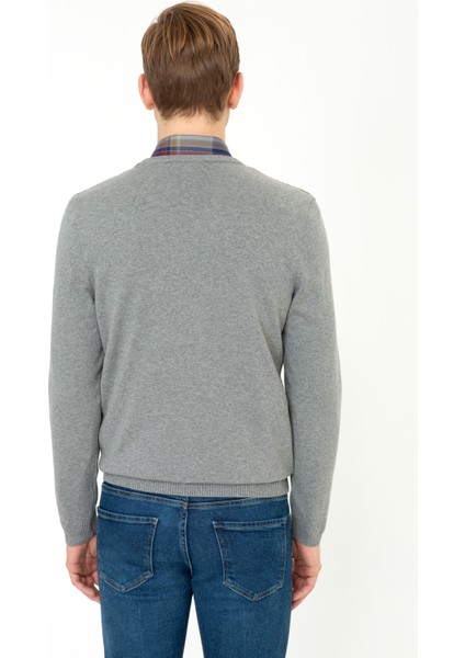 Erkek Gri Melanj Basic Triko Kazak 50236962-VR086