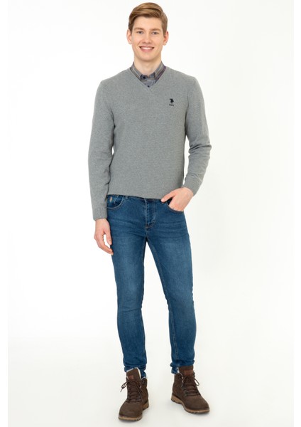 Erkek Gri Melanj Basic Triko Kazak 50236962-VR086