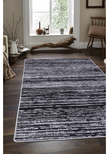 Dijidekor YM4700 Gri Siyah Saçaksız Dijital Halı Kaymaz Yıkanabilir Iskandinav Yolluk 120X500