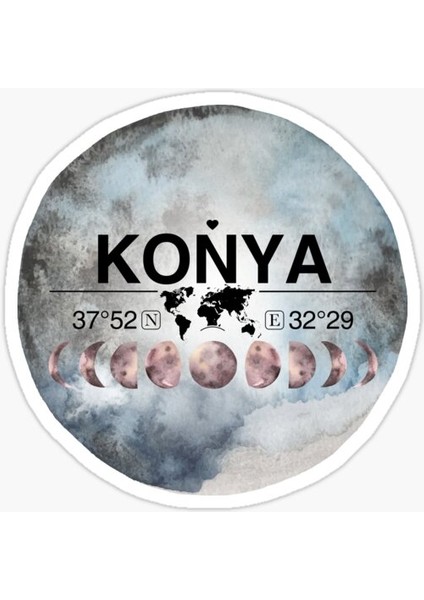 Konya ve Ay Gps Harita Sticker Oto Araba Yapıştırma 15 cm