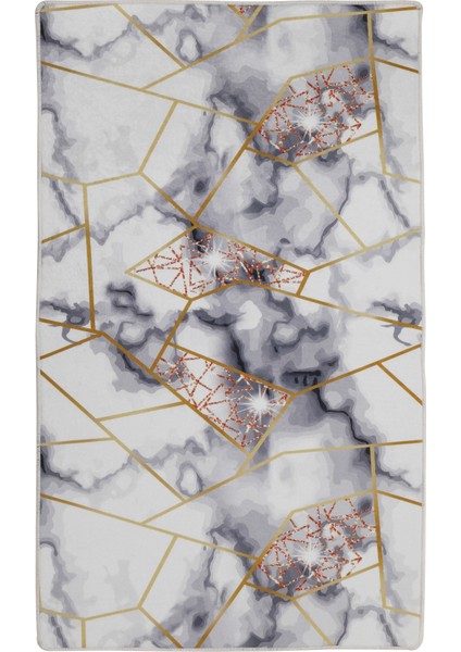 Diji Dekor Dijidekor Gold Kristal Saçaksız Dijital Halı Kaymaz Yıkanabilir Iskandinav Yolluk 180X300