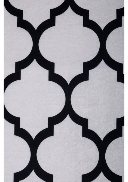 Maça Beyaz Saçaksız Dijital Oval Halı Kaymaz Yıkanabilir Iskandinav Yolluk 160X600
