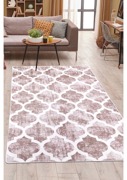 Dijidekor Maça Bej Saçaksız Dijital Halı Kaymaz Yıkanabilir Iskandinav Yolluk 180X300