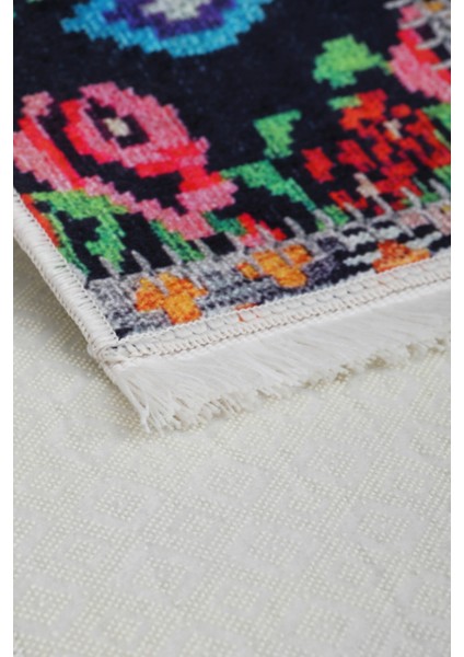 Dijidekor 9010 Patchwork Temalı Saçaklı Dijital Halı Kaymaz Yıkanabilir İskandinav Yolluk 100X300