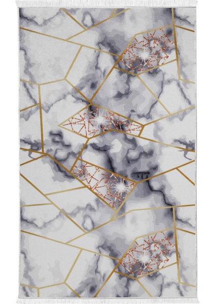 Dijidekor Gold Kristal Saçaklı Dijital Halı Kaymaz Yıkanabilir İskandinav Yolluk 120X180