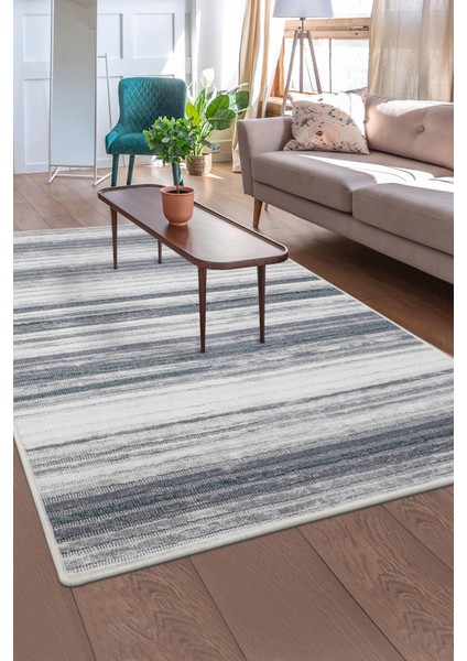 Dijidekor 9026 Gri Saçaksız Dijital Halı Kaymaz Yıkanabilir Iskandinav Yolluk 180X450