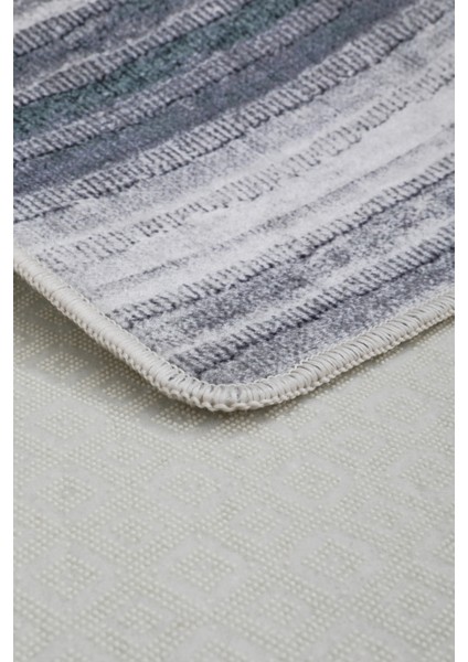 Dijidekor 9026 Gri Saçaksız Dijital Halı Kaymaz Yıkanabilir Iskandinav Yolluk 60X150