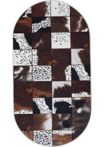 Dijidekor DR01 Kahve Saçaksız Dijital Oval Halı Kaymaz Yıkanabilir Iskandinav Yolluk 160X350