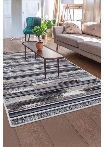 Dijidekor Köln Kahve Saçaksız Dijital Halı Kaymaz Yıkanabilir Iskandinav Yolluk 150X450