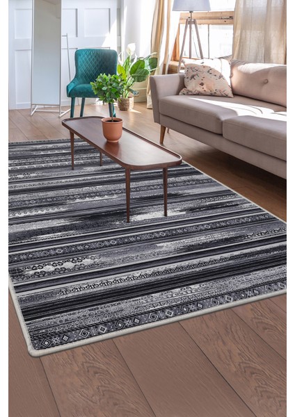 Dijidekor Köln Gri Saçaksız Dijital Halı Kaymaz Yıkanabilir Iskandinav Yolluk 40X60