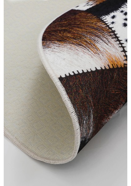 Dijidekor DR01 Kahve Saçaksız Dijital Oval Halı Kaymaz Yıkanabilir Iskandinav Yolluk 160X250