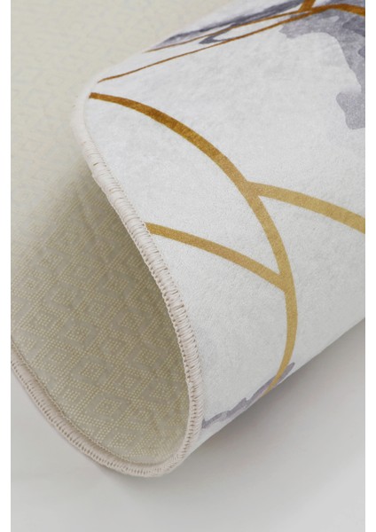 Dijidekor Gold Kristal Saçaksız Dijital Oval Halı Kaymaz Yıkanabilir Iskandinav Yolluk 80X300 modelleri