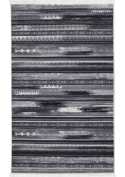 Dijidekor Köln Gri Saçaklı Dijital Halı Kaymaz Yıkanabilir Iskandinav Yolluk 160X600