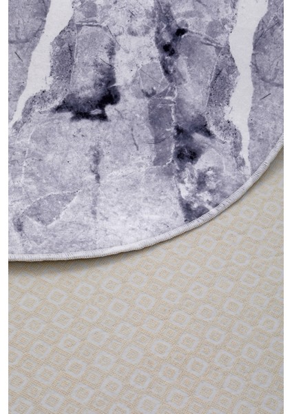 Granit Gri Saçaksız Dijital Oval Halı Kaymaz Yıkanabilir Iskandinav Yolluk 160X400