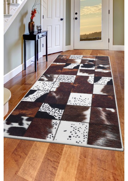 DR01 Kahve Saçaksız Dijital Halı Kaymaz Yıkanabilir Iskandinav Yolluk 80X650