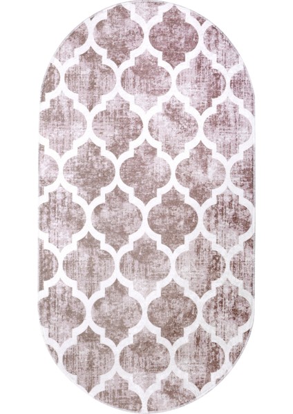 Maça Bej Saçaksız Dijital Oval Halı Kaymaz Yıkanabilir Iskandinav Yolluk 160X600