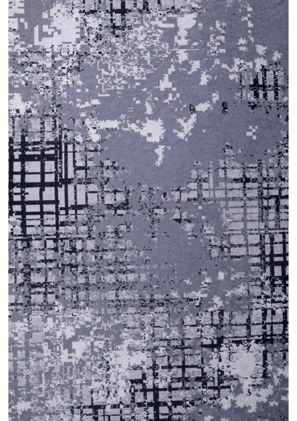 8881 Gri Siyah Saçaksız Dijital Oval Halı Kaymaz Yıkanabilir Iskandinav Yolluk 100X600
