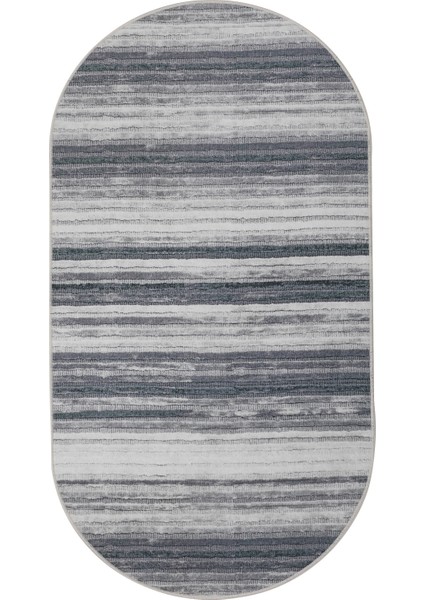 Dijidekor 9026 Gri Saçaksız Dijital Oval Halı Kaymaz Yıkanabilir Iskandinav Yolluk 160X250