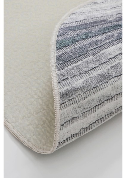 Dijidekor 9026 Gri Saçaksız Dijital Oval Halı Kaymaz Yıkanabilir Iskandinav Yolluk 160X250