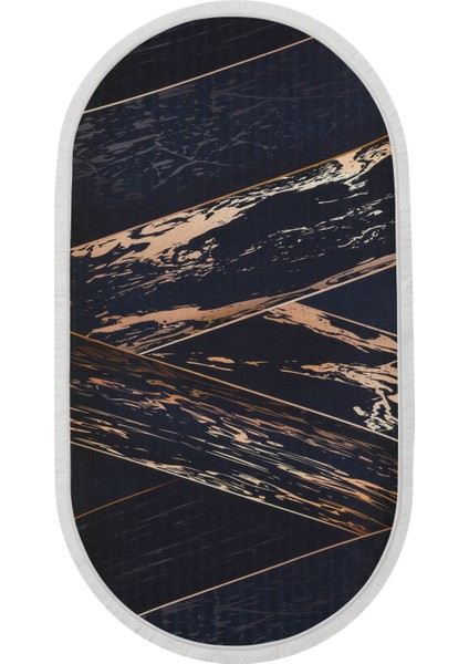 Dijidekor Siyah Gold Saçaklı Dijital Oval Halı Kaymaz Yıkanabilir Iskandinav Yolluk 180X300 fiyatları