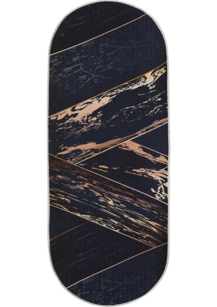 Dijidekor Siyah Gold Saçaksız Dijital Oval Halı Kaymaz Yıkanabilir Iskandinav Yolluk 180X450