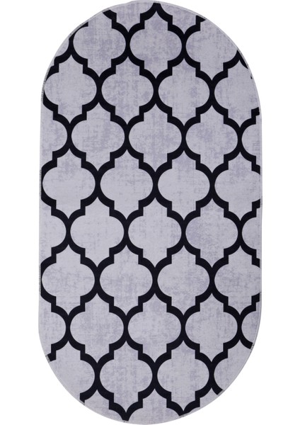 Dijidekor Maça Gri Saçaksız Dijital Oval Halı Kaymaz Yıkanabilir Iskandinav Yolluk 180X350