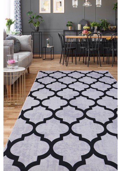 Dijidekor Maça Gri Saçaksız Dijital Halı Kaymaz Yıkanabilir Iskandinav Yolluk 120X250