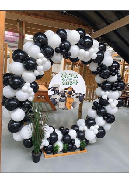 Pastel Siyah ve Beyaz Balon Zinciri 70 Adet + 5 mt Balon Zinciri