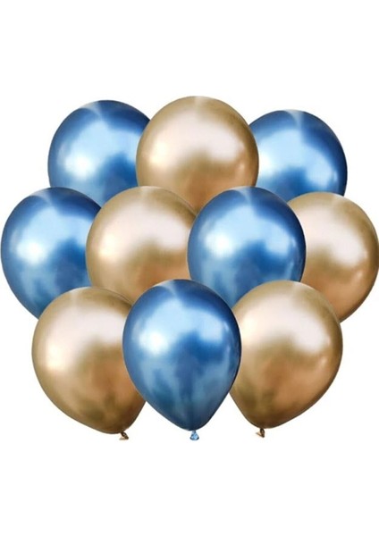 Krom Balon 12" Inç Gold-Mavi̇ Renk 20 Adet