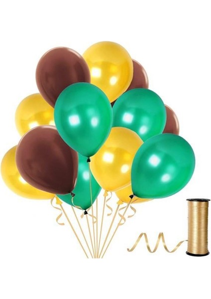 Kahverengi - Koyu Yeşil - Gold Metalik Balon 70 Adet+ 5 mt Balon Zinciri