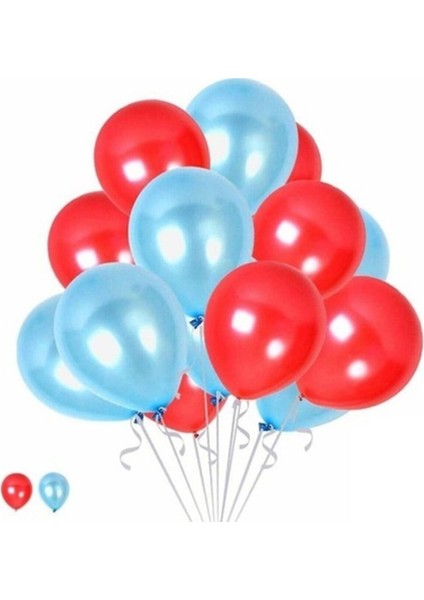 Kırmızı - Açık Mavi Metalik Balon 50 Adet+ 5 mt Balon Zinciri