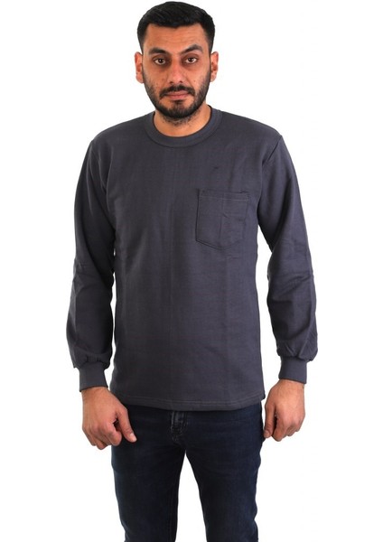 Eserıs Bisiklet Yaka Sweatshirt Cepli Koyu Gri