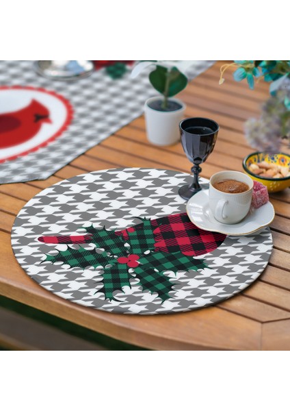 Gri Kazayağı Zeminli Ekose Kuş Motifli 6+1 Supla Runner Seti fırsatları
