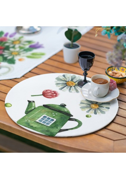 Renkli Ev Tasarımlı Saksı Çizimli 6+1 Supla Runner Seti fırsatları
