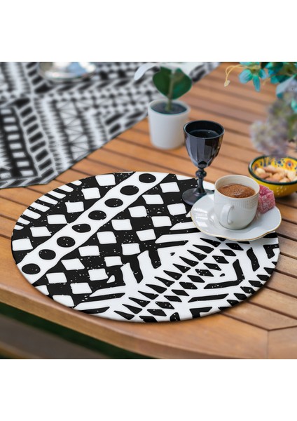 Siyah Beyaz Iskandinav Motifli 6+1 Supla Runner Seti fırsatları